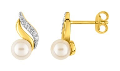 Boucles d'oreilles plaqué or, perles de culture d'eau douce et oxydes de zirconium