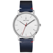 Montre Homme ESSENTIAL Argenté Cadran Blanc Bracelet Cuir Bleu