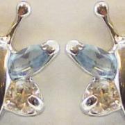 Boucles d'oreilles or 375 et oxydes de zirconium bleus et blancs