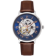 Montre Homme AUTOMATIC Cadran Bleu Bracelet Cuir Brun