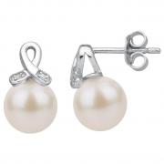 Boucles d'oreilles argent, perles d'imitation et oxydes de zirconium